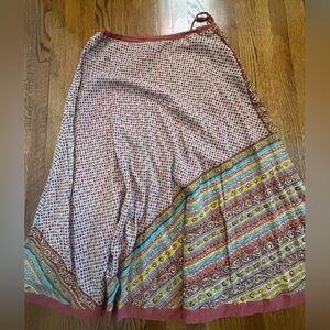 Isabella Bird A Line Long Skirt Geometric Beaded Rust Blue Boho Skirt Size 12